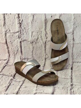 Naot Frankie Splash Collection Slide Sandal Womens Sz 8.5 Radian Gold Ice Gray &